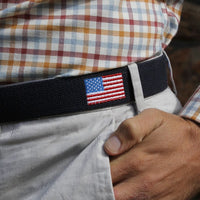 American Flag Embroidered Belt – Navy | American Made Patriotic Belt by Bird Dog Bay