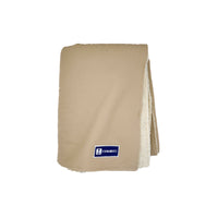 Font view Denim Blanket Company tan denim blanket with cream fleece lining
