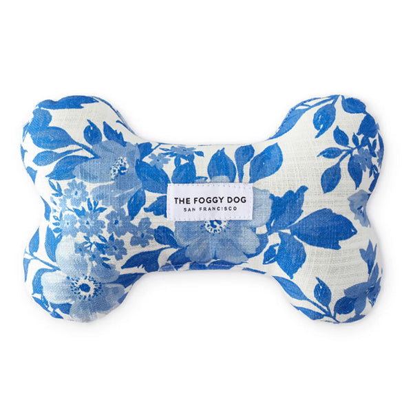 The Foggy Dog Blue Roses Dog Bone Squeaky Toy