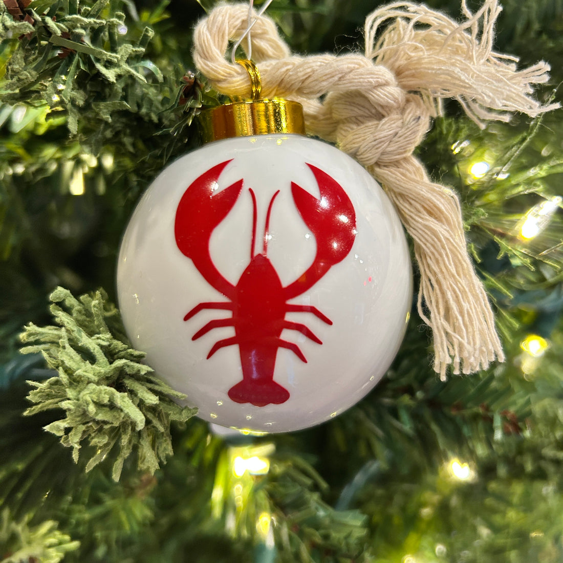 Custom Porcelain Red Lobster Rockport Christmas Ornament