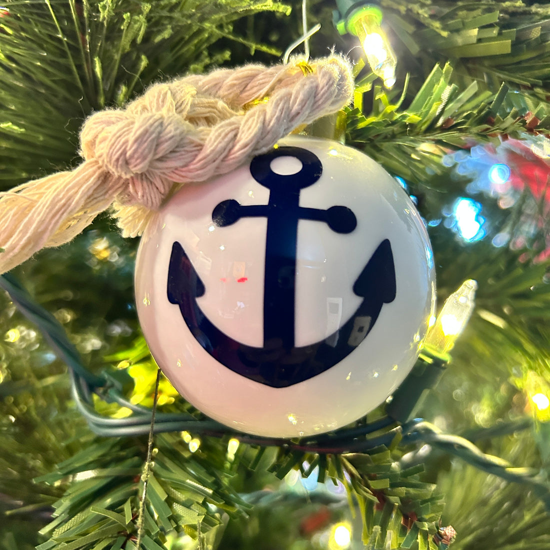 Custom Porcelain Navy Anchor Rockport Christmas Ornament