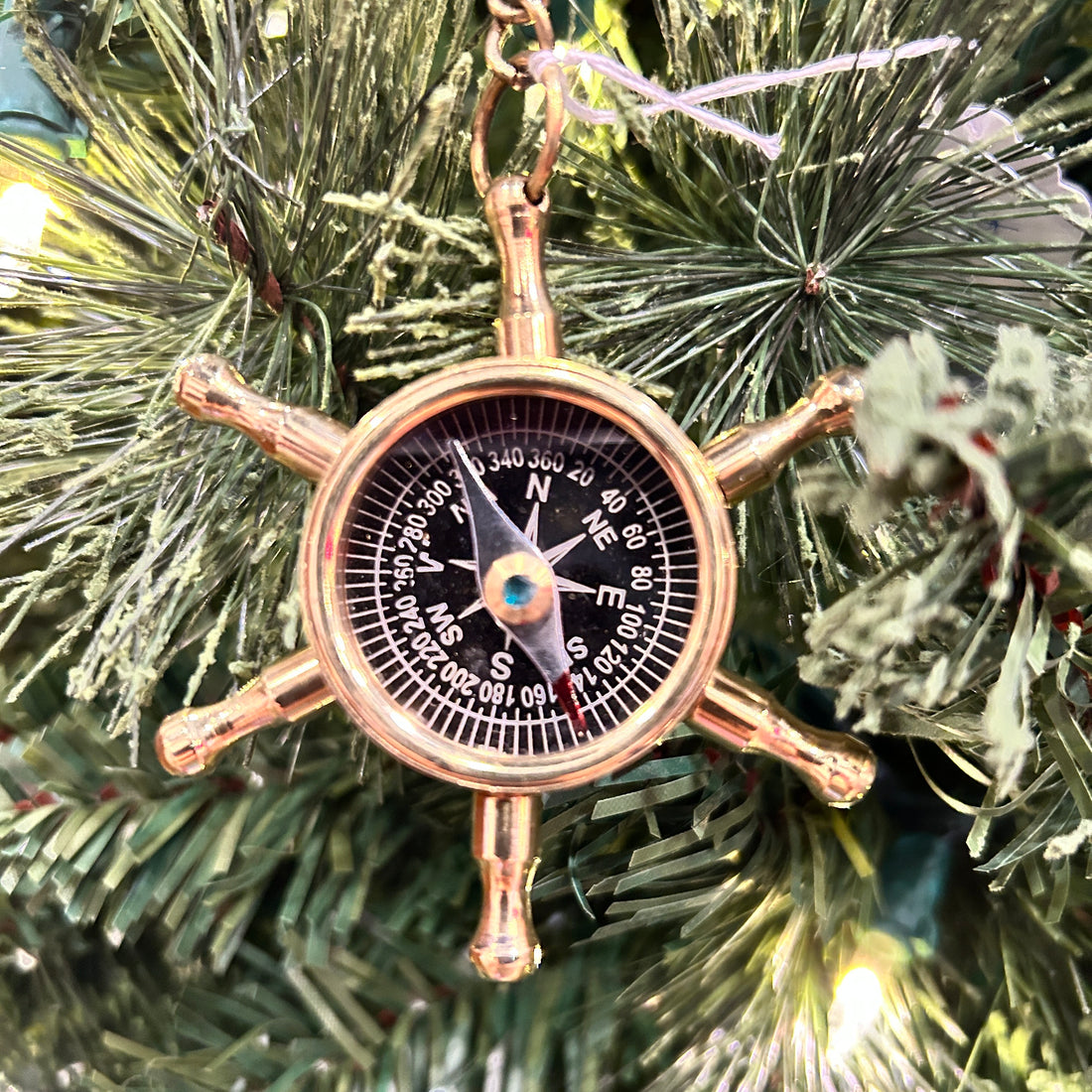 Brass Ship's Wheel Compass Christmas Ornament
