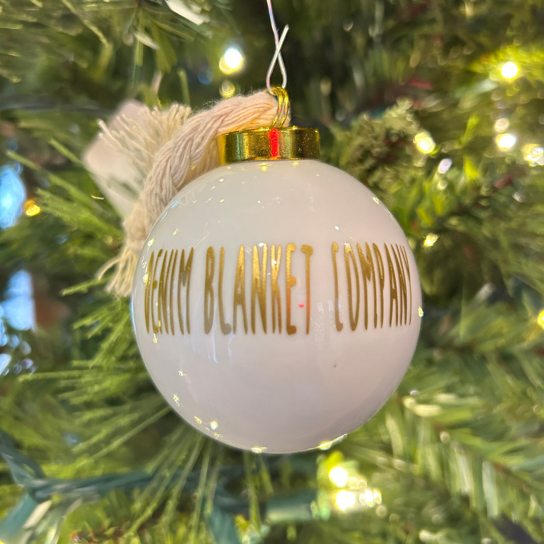 Custom Porcelain Denim Blanket Co. Christmas Ornament