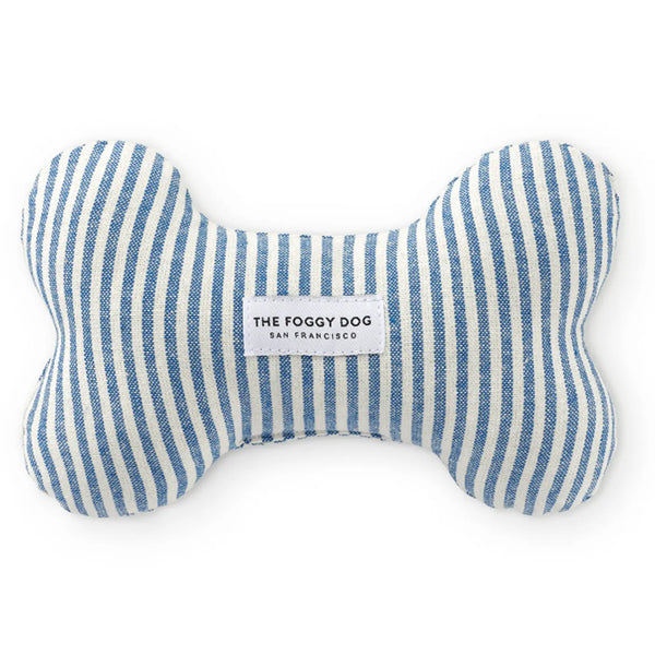 The Foggy Dog Lake Blue Stripe Dog Bone Squeaky Toy