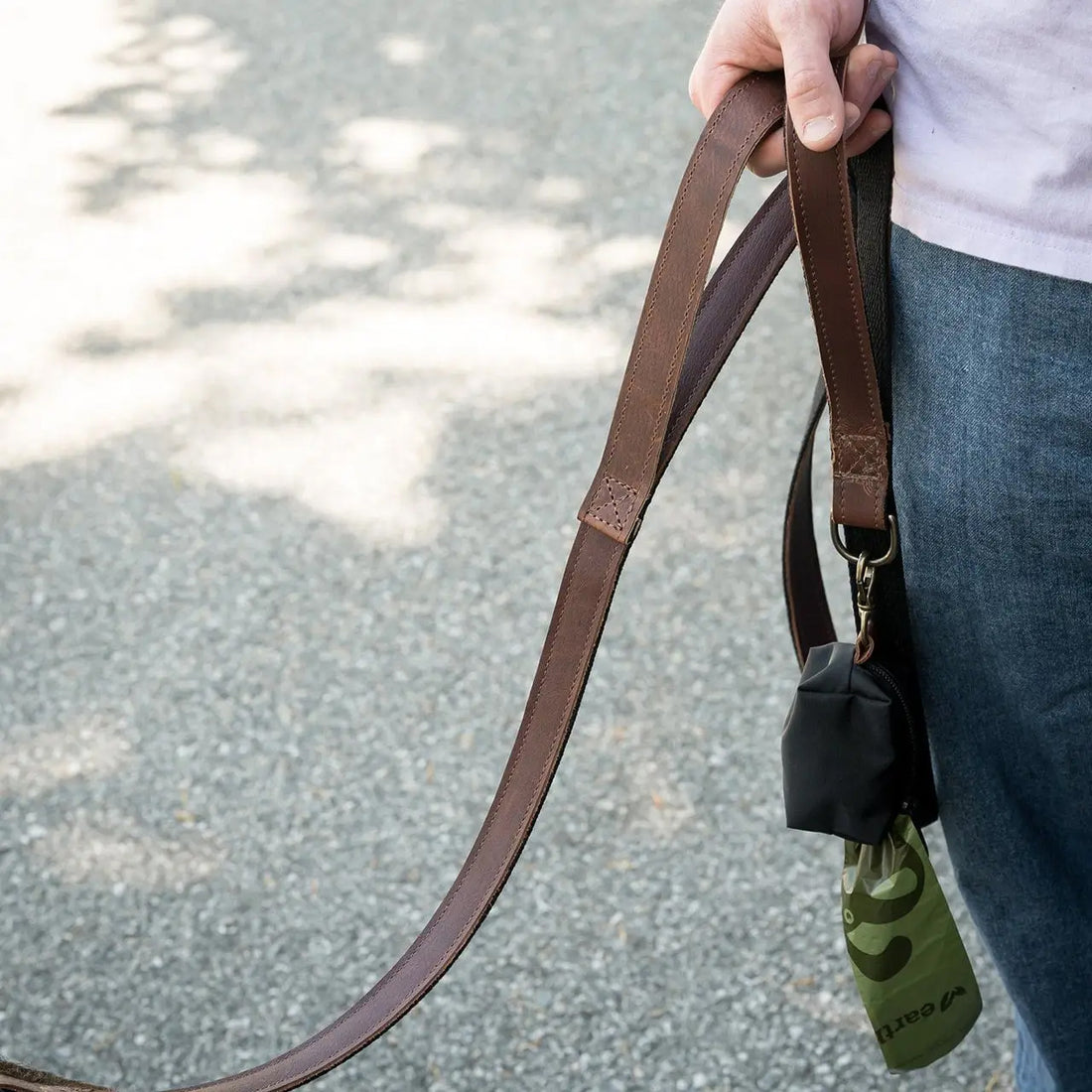 Leather Dog Leash &  Poop Bag Holder