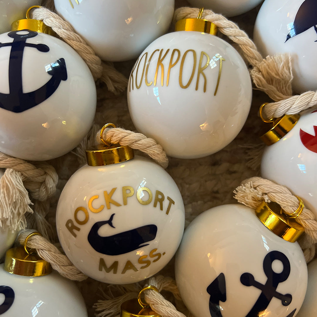 Custom Porcelain Navy Seagull Rockport Christmas Ornament
