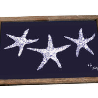Starfish Gyotaku Driftwood Serving Tray (12x18)