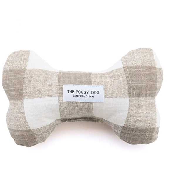 The Foggy Dog Warm Stone Gingham Dog Bone Squeaky Toy