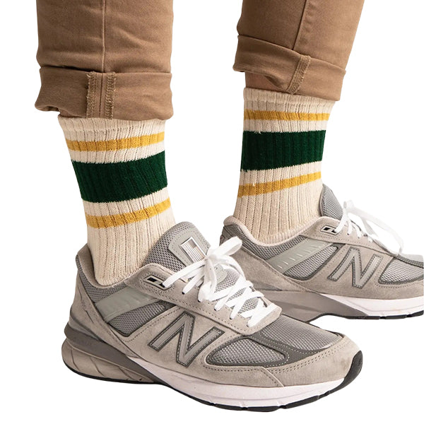 The Retro Stripe Socks- Olive/Gold (Unisex)