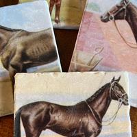 Vintage Horse Marble Coasters (4x4”) – Americana Stone Tile Set, Made in USA