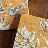Golden Tapestry Marble Coasters (4x4”) – Vintage-Inspired Stone Tiles, Made in USA