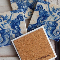 Mermaid Marble Coasters (4x4”) – Coastal Stone Tile Set, Made in USA