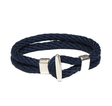 Allison Cole Camden bracelet made with navy double rope accented with brushed silver clasps