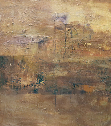 Beth Donahue American Zen Acrylic on Linen painting in shades of tan, brown, and black