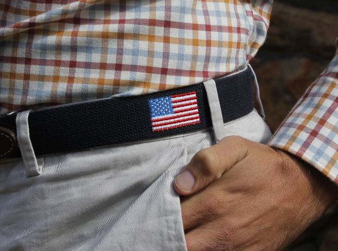American Flag Embroidered Belt – Navy | American Made Patriotic Belt by Bird Dog Bay