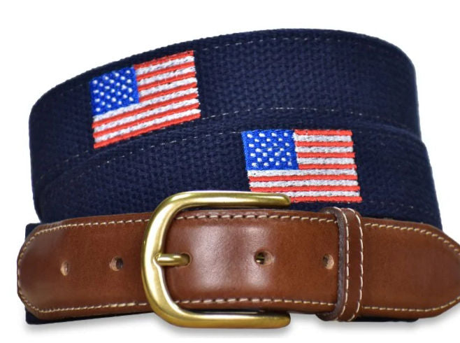 American Flag Embroidered Belt – Navy | American Made Patriotic Belt by Bird Dog Bay