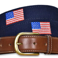 American Flag Embroidered Belt – Navy | American Made Patriotic Belt by Bird Dog Bay