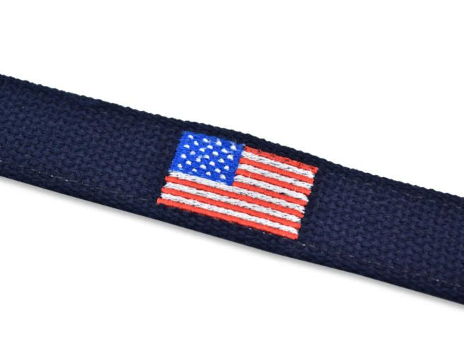 American Flag Embroidered Belt – Navy | American Made Patriotic Belt by Bird Dog Bay