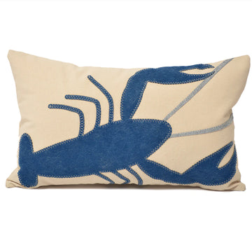 Salty Cottage cream lumbar throw pillow with blue lobster