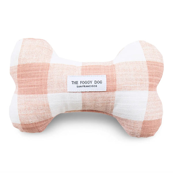 Blush Pink Gingham Dog Bone Squeaky Toy