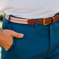 American Made Woven Belt – Coral, Ivory & Navy Dockside Belt | Collared Greens