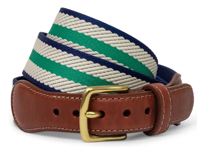 American Made Woven Belt – Mint, Ivory & Navy Dockside Belt | Collared Greens