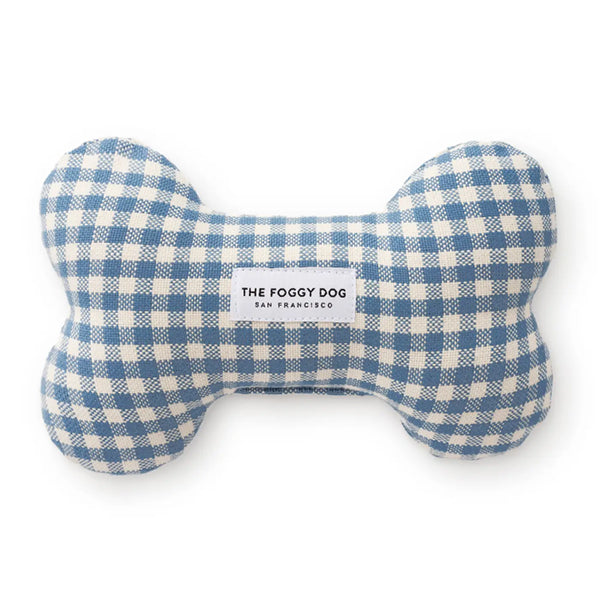 Draper James Cloud Blue Gingham Dog Bone Squeaky Toy