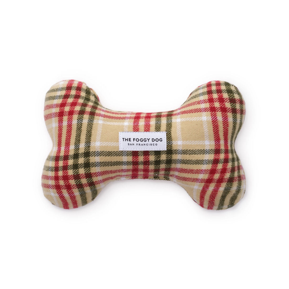 The Foggy Dog Egg Nog Plaid Bone Squeaky Toy