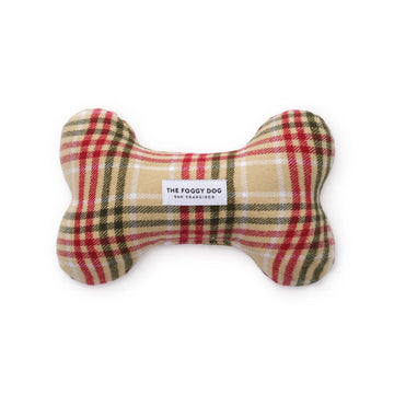 The Foggy Dog Egg Nog Plaid Bone Squeaky Toy