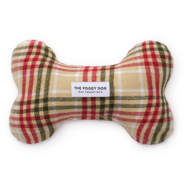 The Foggy Dog Egg Nog Plaid Bone Squeaky Toy