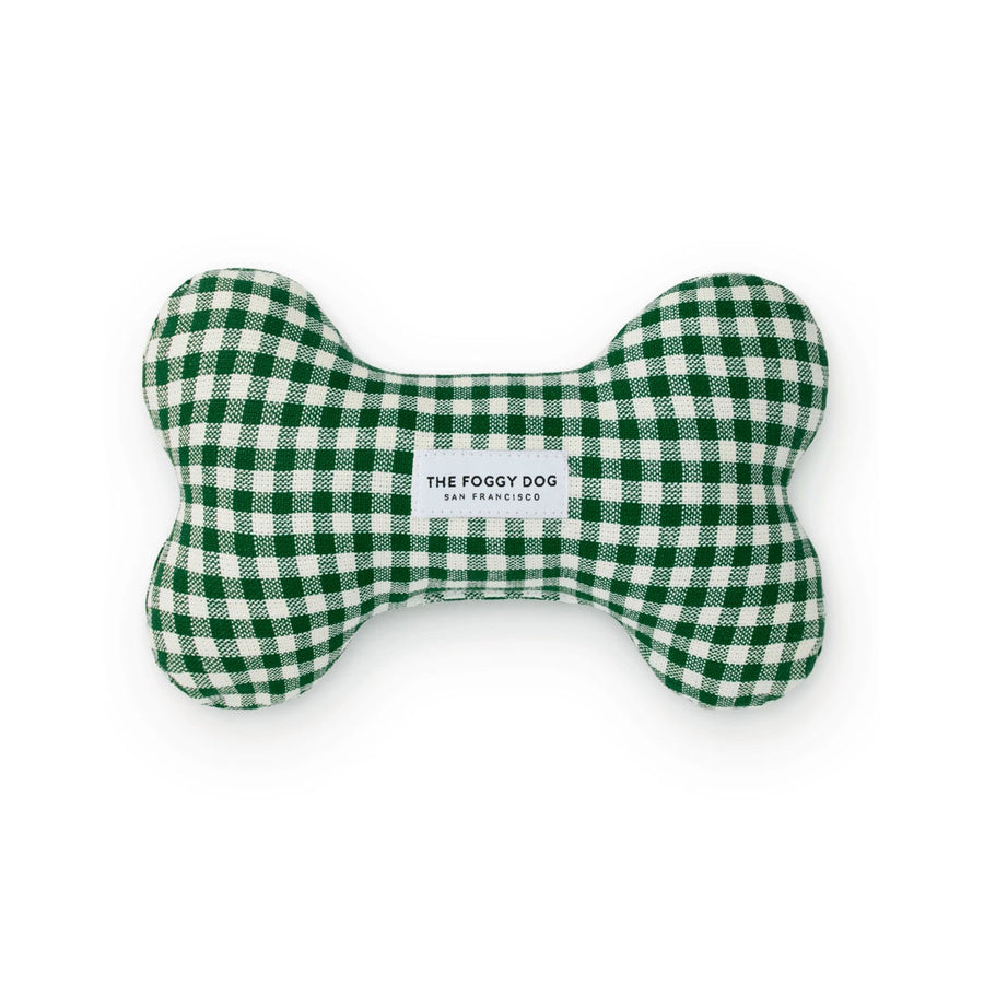 The Foggy Dog Evergreen Gingham Dog Bone Squeaky Toy