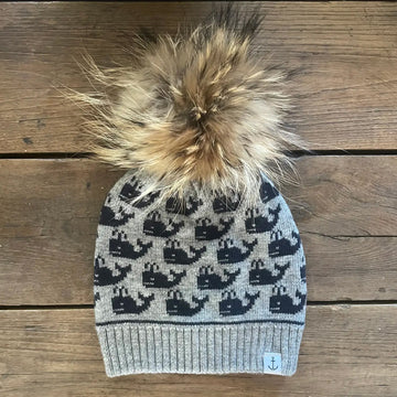 Whales Beanie in Heather/Navy with Natural