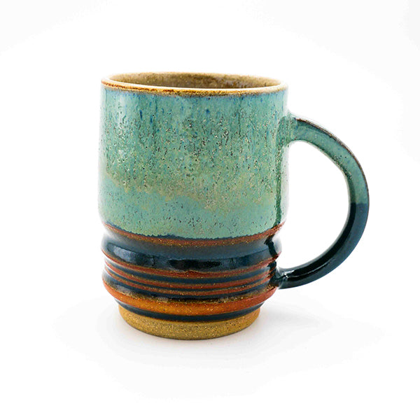 Woodland vibes stoneware mug with green glaze handmade by Allison Morrissey