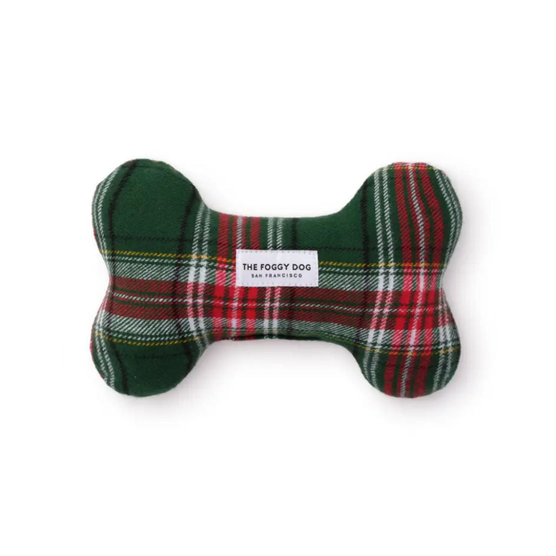 The Foggy Dog Holly Jolly Plaid Bone Squeaky Toy