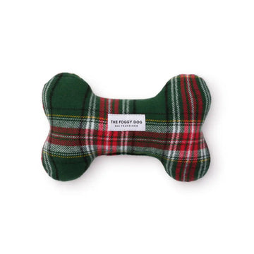 The Foggy Dog Holly Jolly Plaid Bone Squeaky Toy