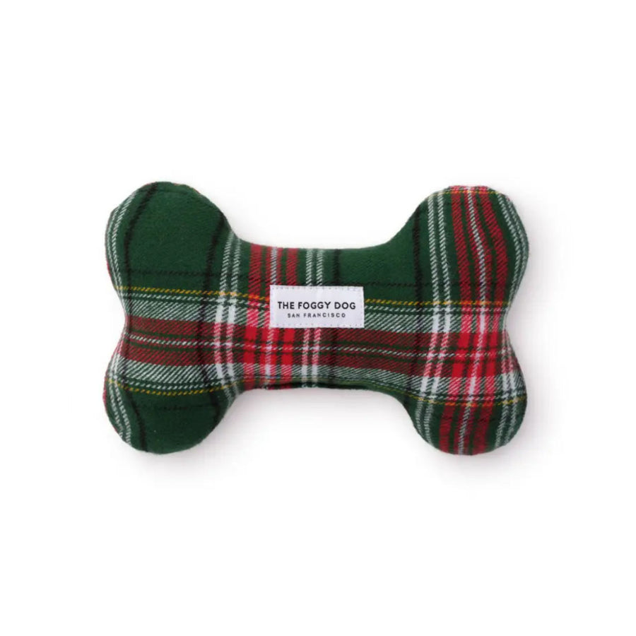 The Foggy Dog Holly Jolly Plaid Bone Squeaky Toy