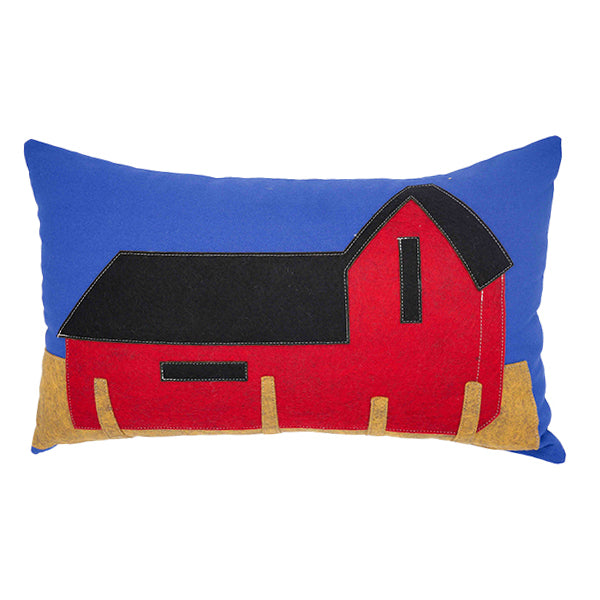 Salty Cottage royal blue lumbar throw pillow with Rockport's Motif 1 fishing shack