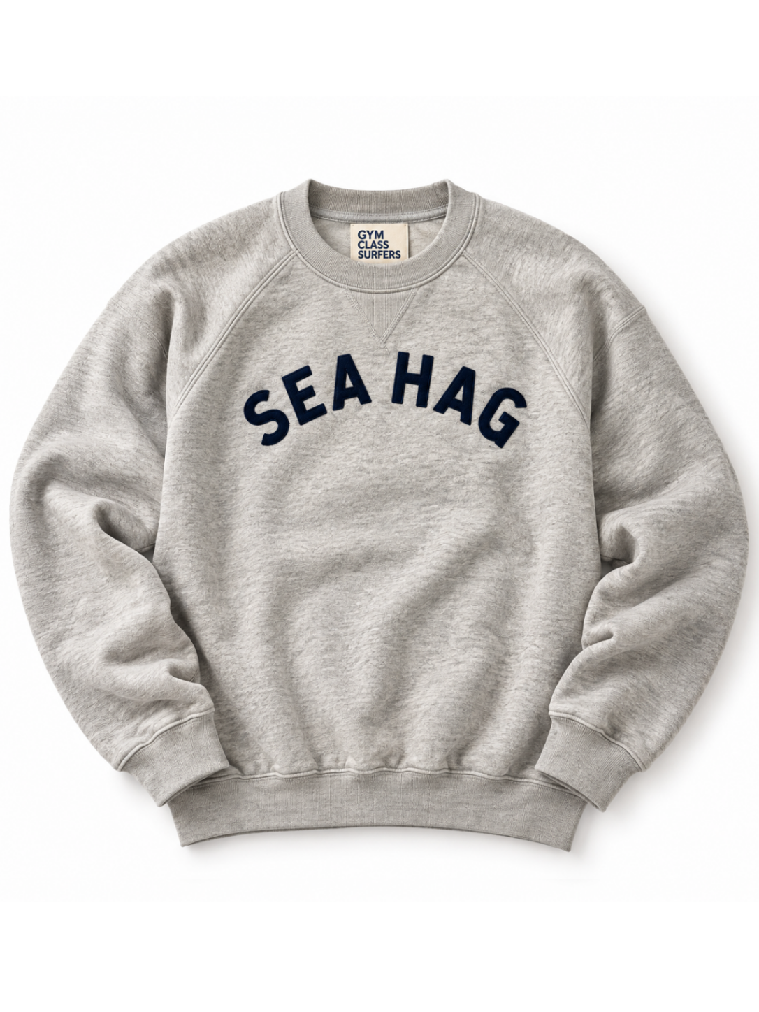 Vintage Sea Hag Crewneck – Heather Gray & Navy | Gym Class Surfers - L