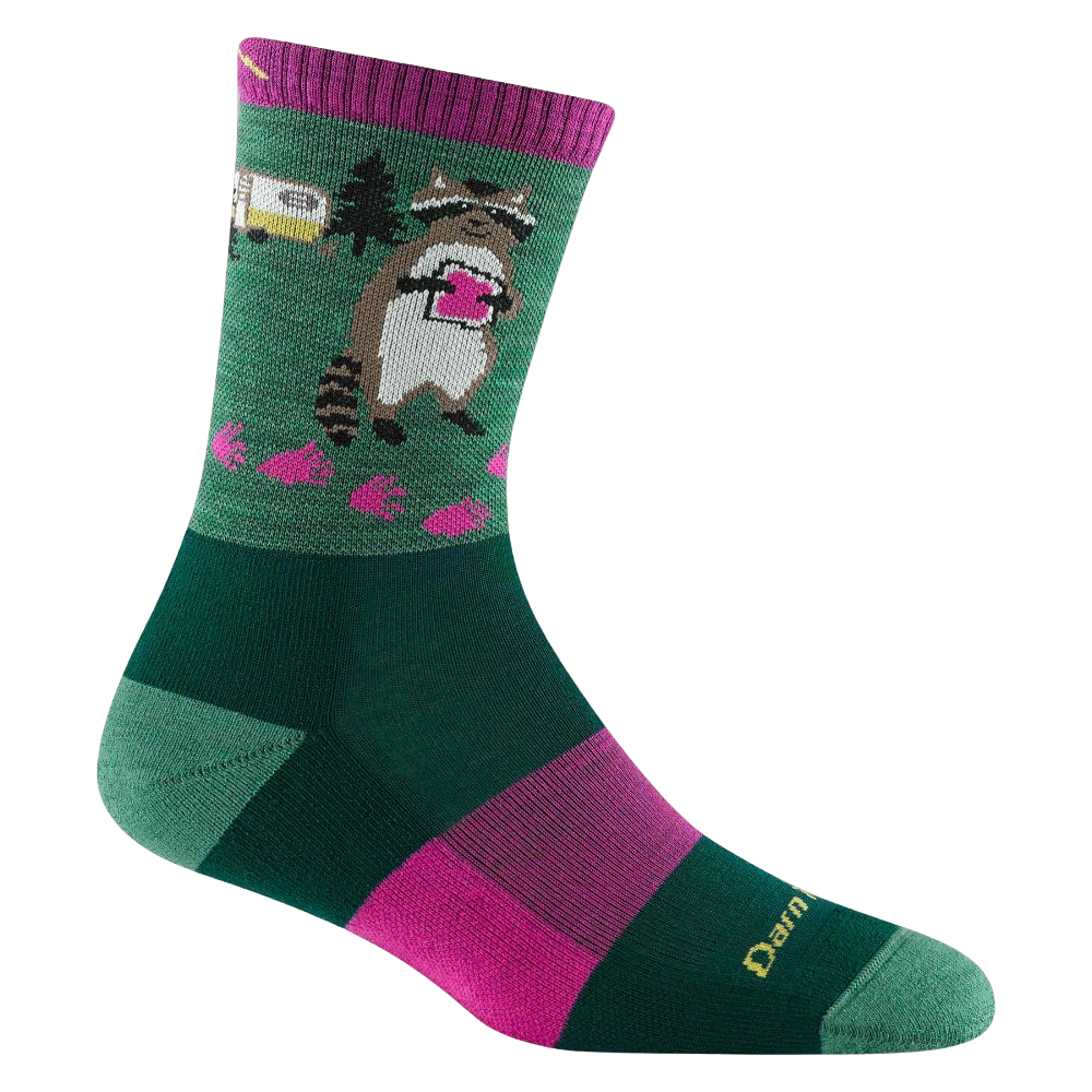 Darn Tough Women’s Critter Club Micro Crew Hiking Sock – Raccoon (Moss)