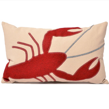 Salty Cottage cream lumbar throw pillow with red lobster