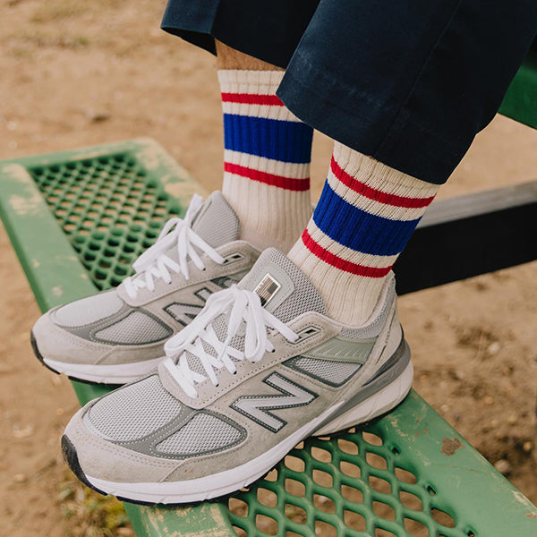 The Retro Stripe Socks- Royal Blue/Red  (Unisex)