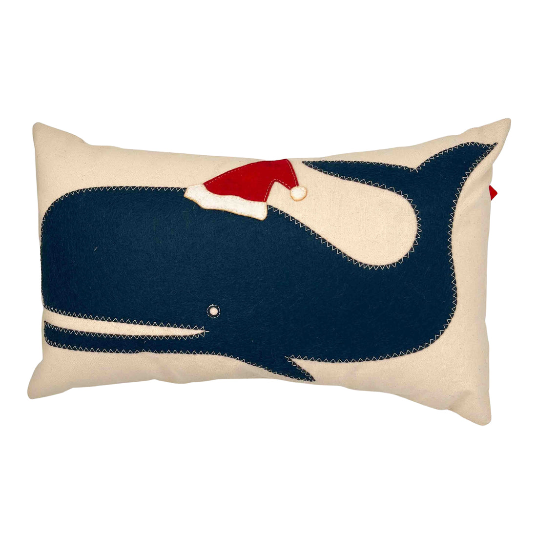 Santa Whale Lumbar Pillow (Cream and Navy)