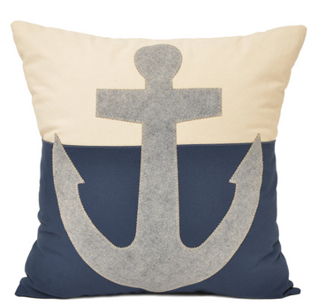 21" The Big Anchor Pillow - Grey on Navy Color Block