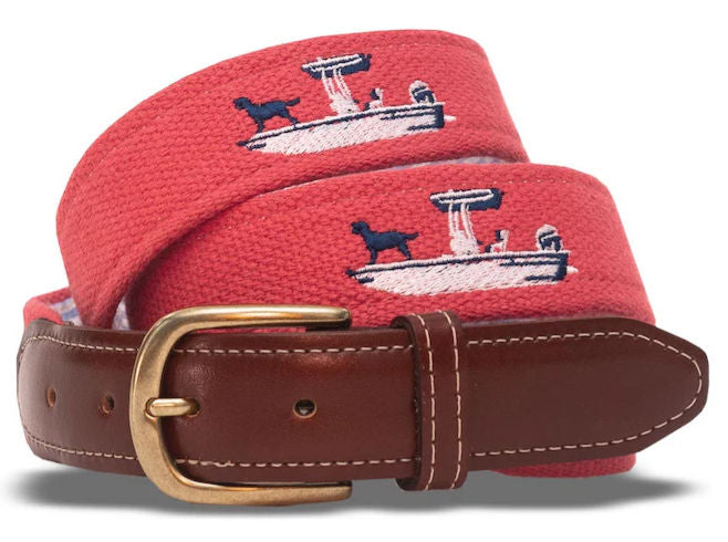 American Made Coral Embroidered Belt – Skiff Dogs Cotton Belt | Bird Dog Bay