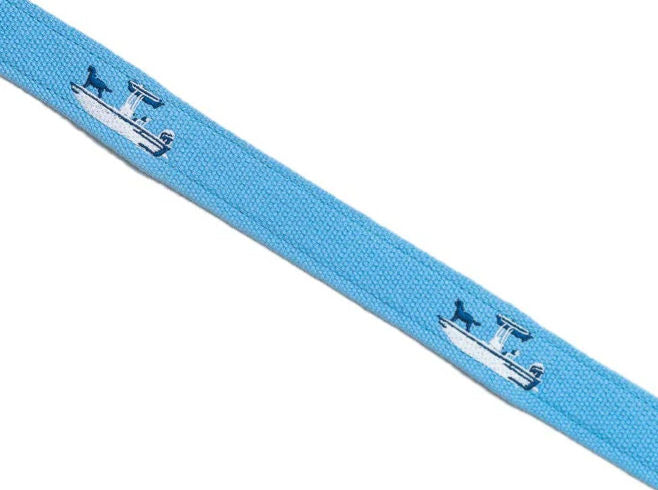 American Made Light Blue Embroidered Belt – Skiff Dogs Cotton Belt | Bird Dog Bay