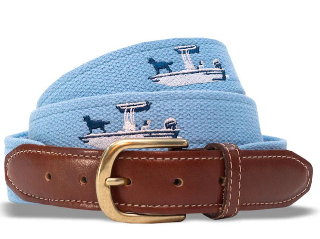 American Made Light Blue Embroidered Belt – Skiff Dogs Cotton Belt | Bird Dog Bay