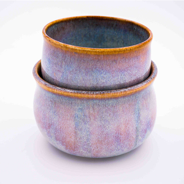 Tiny stackable stoneware bowl pair with periwinkle glaze handmade by Allison Morrissey