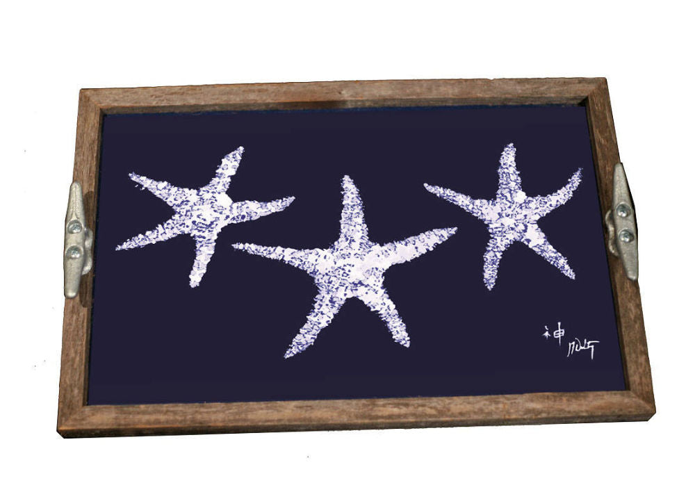 Starfish Gyotaku Driftwood Serving Tray (12x18)