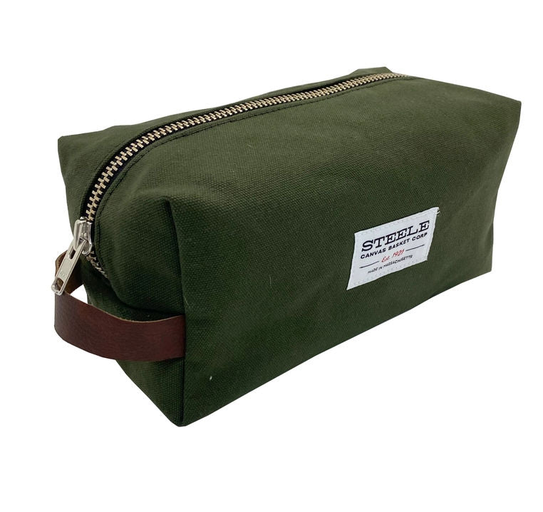 Steele Canvas Dopp Kit – Olive Canvas & Brown Leather | Made in USA Travel Toiletry Bag