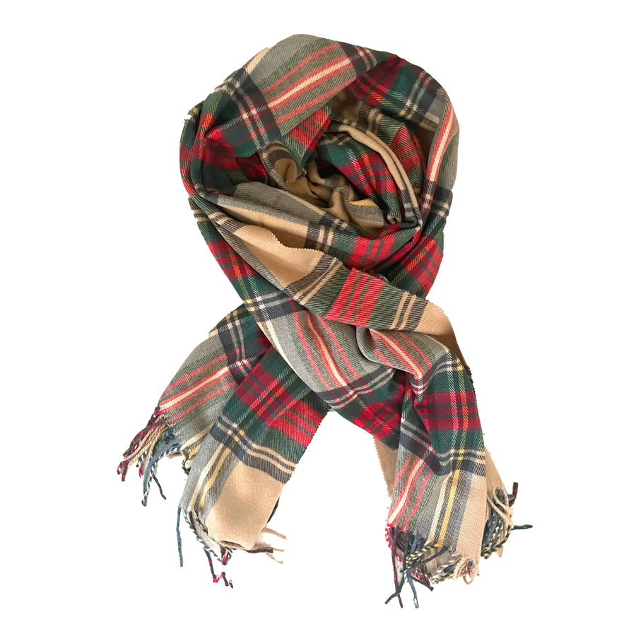 Island Plaid Luxe Oversized Scarf- Tan